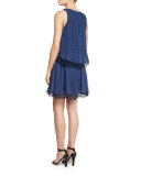 Casper Frayed V-Neck Popover Dress, Navy