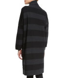 Wide-Striped Long Coat, Black/Charcoal