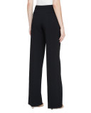 Wide-Leg Fly-Front Pants, Black