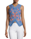 Evie Lace Crochet Top, Hudson Blue/Poppy Red