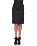 Braided-Front Leather Pencil Skirt, Black