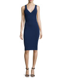 Sleeveless Harness-Back Sheath Dress, Navy