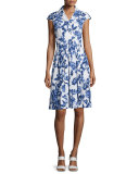 Jane Floral-Print Cotton Shirtdress, Blue/Ivory