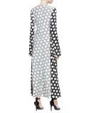 Polka Dot Cape-Sleeve Gown, Black