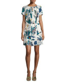 Anatolie Short-Sleeve Blouson Dress, Royal Navy