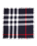 Color Check Wool Scarf, Navy