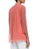 3/4-Sleeve Illusion Sheer Cardigan 