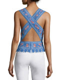 Evie Lace Crochet Top, Hudson Blue/Poppy Red