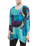 3/4-Sleeve Abstract-Print Tunic, Petite 