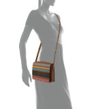 Pulce XL Vitello Striped Crossbody Bag, Nut/Gray/Yellow/Blue/Dark Brown/Pink
