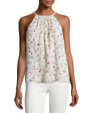 Hawn Sleeveless Floral-Print Silk Top
