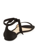 Clarita Suede Ankle-Tie Flat Sandal, Black