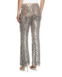 Dangling Metallic Flare-Leg Pants, Silver/Suntan