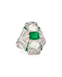 Estate Art Deco Diamond & Emerald Ring, Size 6.25