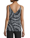 Printed Chiffon V-Neck Tank, Black