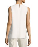 Sleeveless Hand-Beaded Double-Georgette Silk Blouse, Ivory