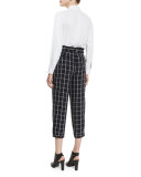 Fritz Cropped Paperbag-Waist Check Pants, Royal