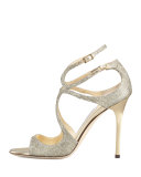 Lang Glittered Strappy Sandal, Light Bronze