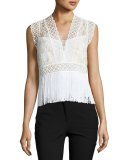 Aaliyah Sleeveless Lacy Fringe-Hem Blouse, Multi