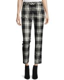 Aubree 2 Cropped Plaid Pants, Black/Silver