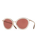 Gwynne Monochromatic Cat-Eye Sunglasses, Rose Gold