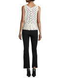 Dandelion-Print Sleeveless Top, Chalk/Black