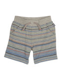 Striped Cotton-Blend Terry Shorts, Gray/Multicolor, Size 2T-7
