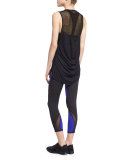 Molten Mesh-Insert Sleeveless Sport Tee, Black