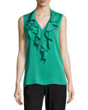 Jayke Sleeveless Ruffle-Trim V-Neck Silk Blouse