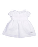 Cap-Sleeve Pleated Linen Dress, White, Size 3-9 Months