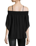 Meilani Embellished Off-the-Shoulder Silk Blouse, Black