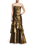 Strapless Ruched Evening Gown W/Shawl, Burnished Gold