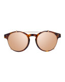 Round Acetate Sunglasses w/ Clip-On Lenses, Rose Gold/Tortoise