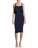 Sleeveless Flounce Sheath Dress, Navy