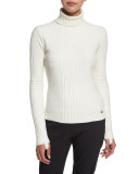 Inez Chevron-Ribbed Turtleneck Sweater