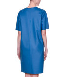 Short-Sleeve Jewel-Neck Shift Dress, Light Blue