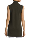 Notched Mock-Neck High-Low Cashmere Sweater, Turtle