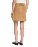 Pleated Suede Mini Skirt, Tan