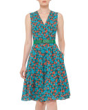 Ai-Print Sleeveless A-Line Dress, Multi