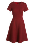 Short-Sleeve Seamed Picot-Knit Dress, Crimson