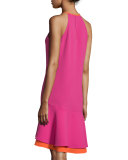 Kera Sleeveless Tiered Crepe Dress, Vivid Pink/Orange