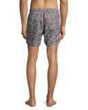 Psychedelic Mechanisms Printed Swim Trunks, Orange/Blue/Brown