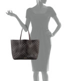 Daily Perforated Leather Tote Bag, Black/Wine