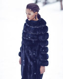 Nafa Embroidered Sable Fur Coat, Navy