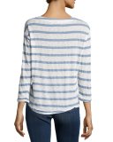Cliffbrook Striped Lace-Up Top, Chambray (Blue)