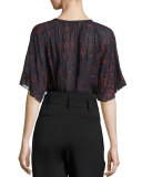 Anida Floral Voile Top, Dark Navy/Red
