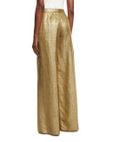 Metallic High-Rise Wide-Leg Pants, Gold