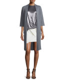 Long Tie-Front Kimono Cardigan, Heather Gray