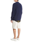 Leaf-Print Short-Sleeve Cabana Shirt, Navy