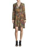 Metallic Silk Multipattern Dress, Multicolor